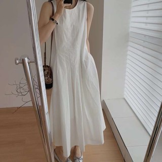 Váy dài xếp ly bằng vải Cotton mùa hè dành cho nữ