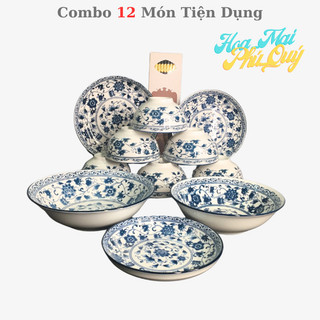 Bộ Chén,Tô,Dĩa Gốm Sứ 12 Món, Combo Bát Cơm,Bát Canh,Đĩa Món Gốm Sứ
