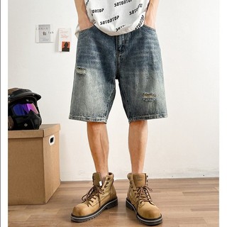 Quần Short Denim Rách Nam Dạo Phố Rời Thường Ngày Retro Kích Thước Lớn Beggar Năm Điểm Quần Mùa Hè Mỏng Phong Cách Giữa Quần