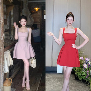 Yoyo ~ Váy hồng Đầm nữ kiểu Pháp Váy đeo chéo hẹp