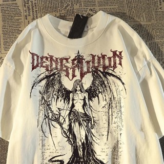 Không Pilling Châu Âu Mỹ Phố Cao Cấp hiphop Cánh In Áo Thun Tay Ngắn Nam Nữ Dạo Phố Rời Top