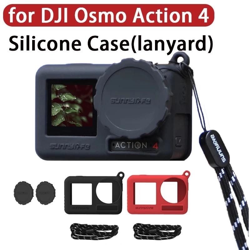 Ốp Silicon Sunnylife Cho DJI Action 4 / 3 Ống Kính Vỏ Bảo Vệ Camera Hành Động Có Dây Đeo Cổ Cho DJI 