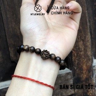 Vòng tay trầm hương sánh chìm HTJEWELRY tự nhiên 100% cỡ 8 ly mix hoa sen PH993