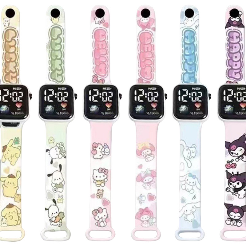Sanrio Kuromi My Melody Cinnamoroll Thời gian hiển thị đầy màu sắc Đồng hồ thông minh Màn hình Led Dây đeo thông minh Đồng hồ điện tử trẻ em mát mẻ Vòng đeo tay thể thao chờ dài