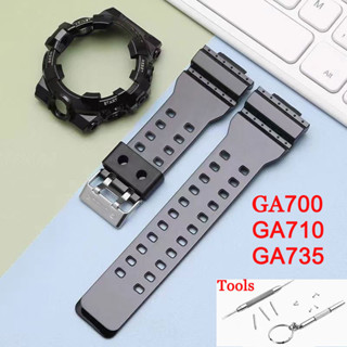 Nhựa Dây Đồng Hồ Dành Cho Casio G-shock Series GA700 GA710 GA735 Đồng Hồ Cao Su Silicon Starp Viền Khung Thể Thao Chống Thấm Nước Dây Đeo Tay Màu Đen Vòng Tay Dụng Cụ Ốc Vít