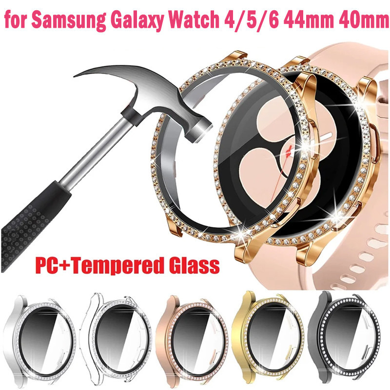 Kính + Ốp Lưng Cho Samsung Galaxy Watch 4 / 5 44mm 40mm Phụ Kiện Bling Diamond PC Ốp Lưng + Bảo Vệ M