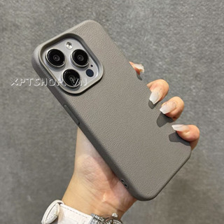 Ốp điện thoại bằng da họa tiết màu xám titan cho iPhone 15ProMax 15Pro 15Plus 14 13 12 11 Pro Max Bảo hiểm toàn diện Vỏ mềm bảo vệ chống sốc