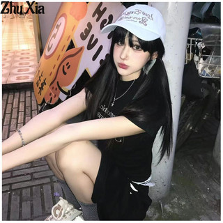 Zhu Xia Nữ Tay Ngắn Đường Phố Mỹ Thoáng Mát Cô Gái Tay Ngắn In Chữ Vai Cắt Áo