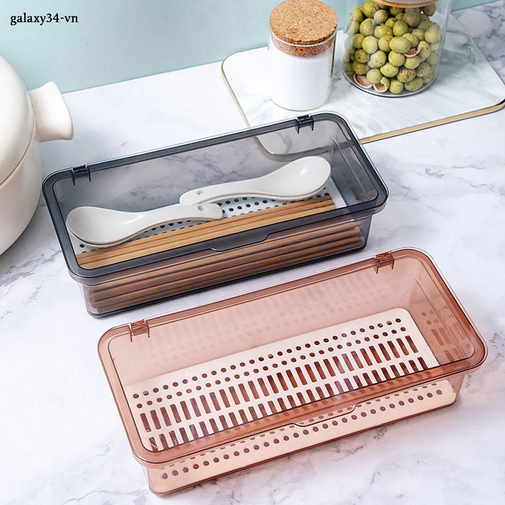 Misups Đồ Dùng Hộp Bảo Quản Thìa Và Nĩa Drainer Thùng Trang Điểm Bảo Quản Và Drainer Có Nắp Nhựa Đũa Giá Đỡ GM2452944