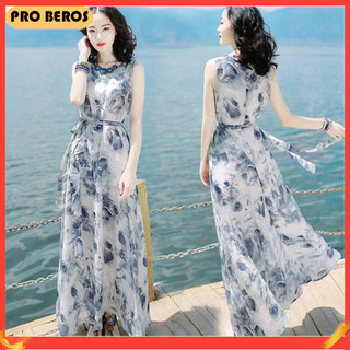 Prrr Váy không tay mùa hè dành cho nữ Váy đi biển dài Bohemian cho kỳ nghỉ bên bờ biển