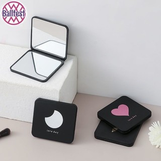 Balltest🎨Gương trang điểm gấp gọn mini 2 mặt màu đen vỏ nhám 7*6.5cm
