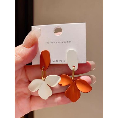 Độc Đáo Đôi Màu Sắc Kim Loại Bông Tai Hoa Bốn Lá Cánh Hoa Tròn Phóng Đại Bông Tai Vòng Cho Nữ Bài PD2042
