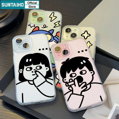 Suntaiho Ngộ nghĩnh Hoạt Hình Độc Đáo Họa Tiết Cặp Đôi Trong Suốt Mờ Dành Cho Vỏ Iphone 11 12 13 14 15 16 Pro Max IP 7 8 Plus Iphon X Xs XR Xs Max TPU Mềm Cao Cấp Chống Sốc Ốp điện thoại