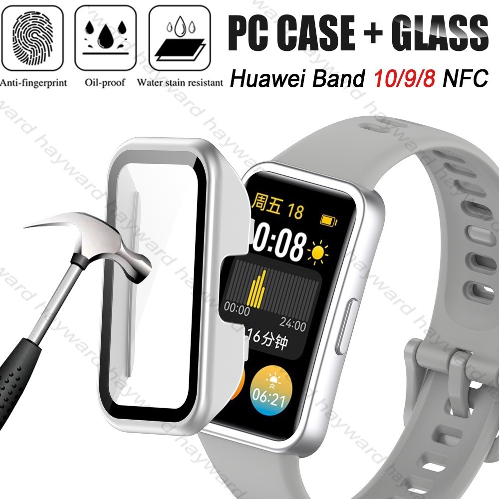 Ốp PC Cho Huawei Band 10 9 8 NFC Kính Cường Lực Bảo Vệ Màn Hình Dây Thông Minh Ốp Lưng Khung Bảo Vệ 