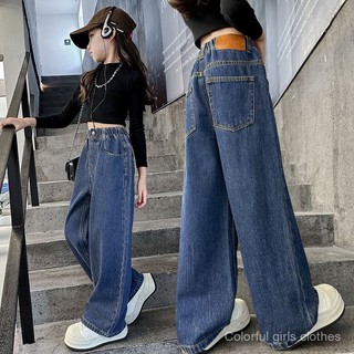 Quần jeans mùa xuân và mùa thu cho bé gái 2025, quần trẻ em mới, quần ống rộng đa năng và phong cách cho bé gái