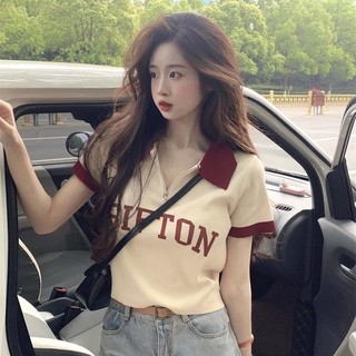 Mx2024 Thiết Kế Phong Cách Mới Niche Rời Tay Ngắn Cổ Áo Mùa Hè Phiên Bản Hàn Quốc Hot Girl Áo Thun Đáy Áo Sơ Mi Nữ♦Mx44414