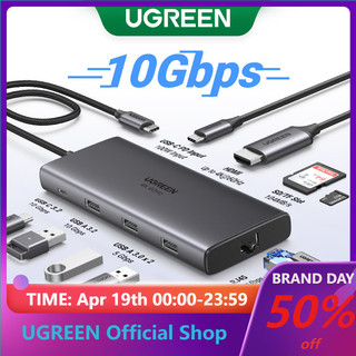 Hub UGREEN 10Gbps USB C 3.0 4K60Hz Type C sang HDMI RJ45 Ethernet PD100W thích hợp cho MacBook iPad Huawei Sumsang PC