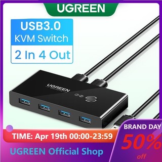 Ugreen Bộ chia 4 cổng USB 2.0 3.0 có công tắc cho máy tính/máy in/máy scan/chuột