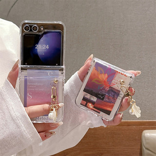 Tranh sơn dầu Sunset Beach Vỏ điện thoại trong suốt Samsung Galaxy Z Flip 5 Z Flip 6 Z Flip 4 3 5G Vỏ ngọc trai PC cứng gấp Ốp lưng chống sốc