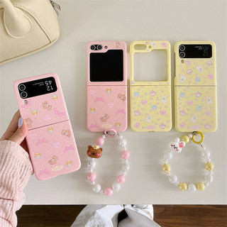 Ốp Điện Thoại Mới Cho Samsung Galaxy Z Flip 5 4 3 5G Hoạt Hình Dễ Thương Gấu Thỏ Vòng Tay Dây Xích Nhựa Màu Kẹo Ốp Lưng