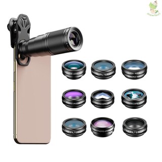 Bộ ống kính điện thoại 10 trong 1 APEXEL với ống kính tele 22X 198° Ống kính mắt cá Ống kính vạn hoa Ống kính góc rộng 0,63X Ống kính Macro 15X Ống kính lọc khác nhau Ống kính đa năng Cli [24NEW]