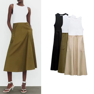 Zara Mùa Hè Sản Phẩm Mới Bỏ Túi Trang Trí Khâu Quạt Váy Sáo 0264073