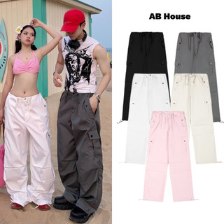 Ab house - quần dù white pink dây rút nam nữ - quần ống rộng oversize local brand