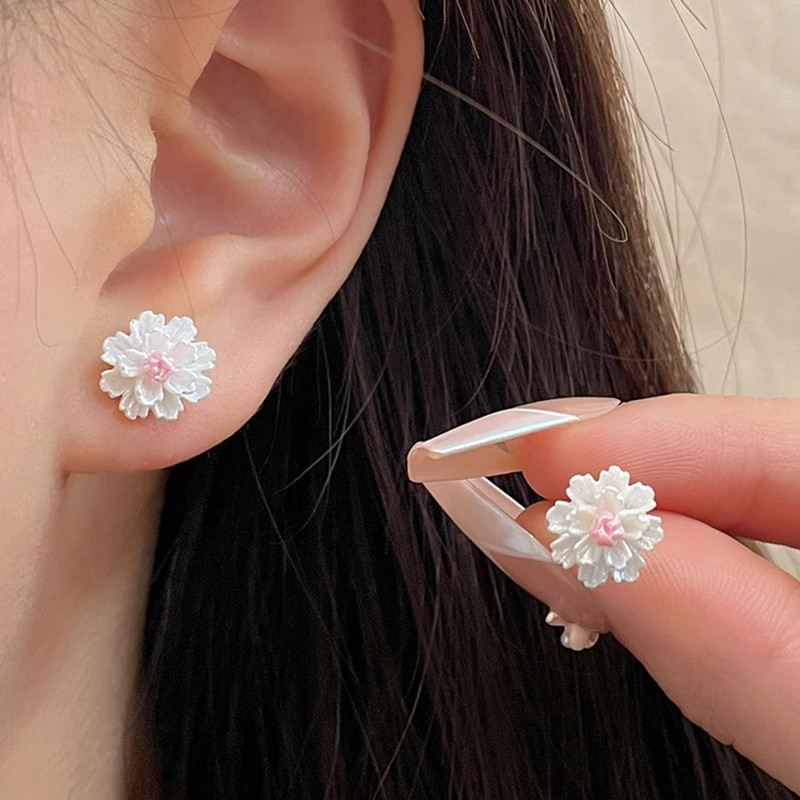 Hoa Anh Đào Trắng Xuân Hè Phong Cách Mới Tính Khí Nhỏ Ngọt Ngào Hoa Tinh Tế Tươi Bông Tai Camellia