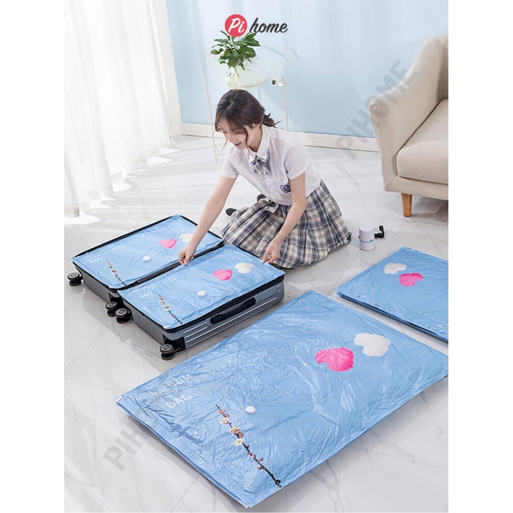 Combo túi hút chân không trái tim, trong suốt đựng quần áo, đi du lịch tiết kiệm diện tích tủ đồ