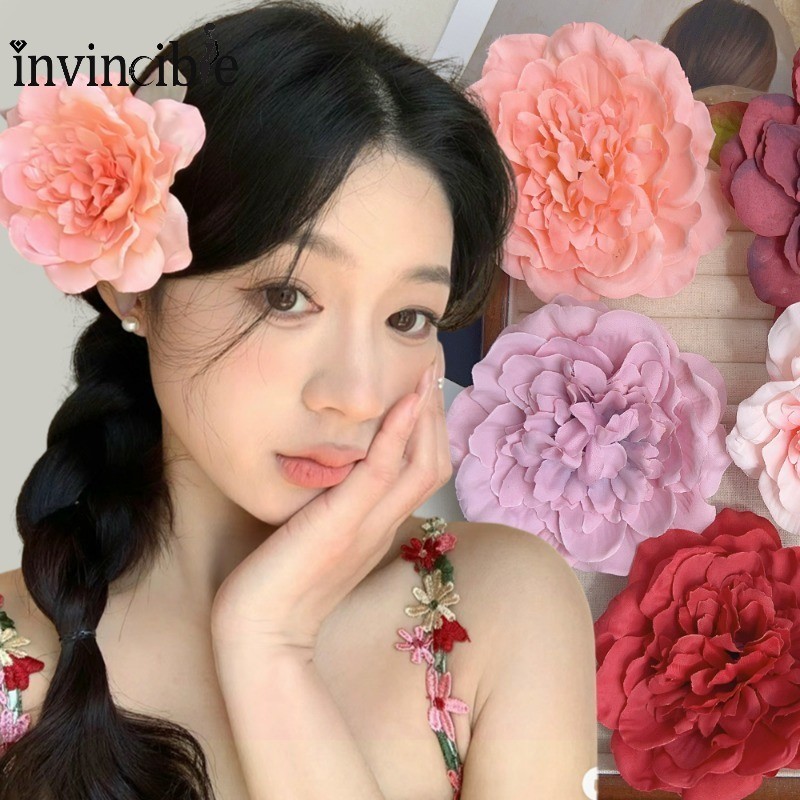 Kẹp tóc hoa nhân tạo màu trơn - Kẹp mỏ vịt Barrette hoa mẫu đơn thanh lịch - Mũ nón nữ Barrette Mũ đ