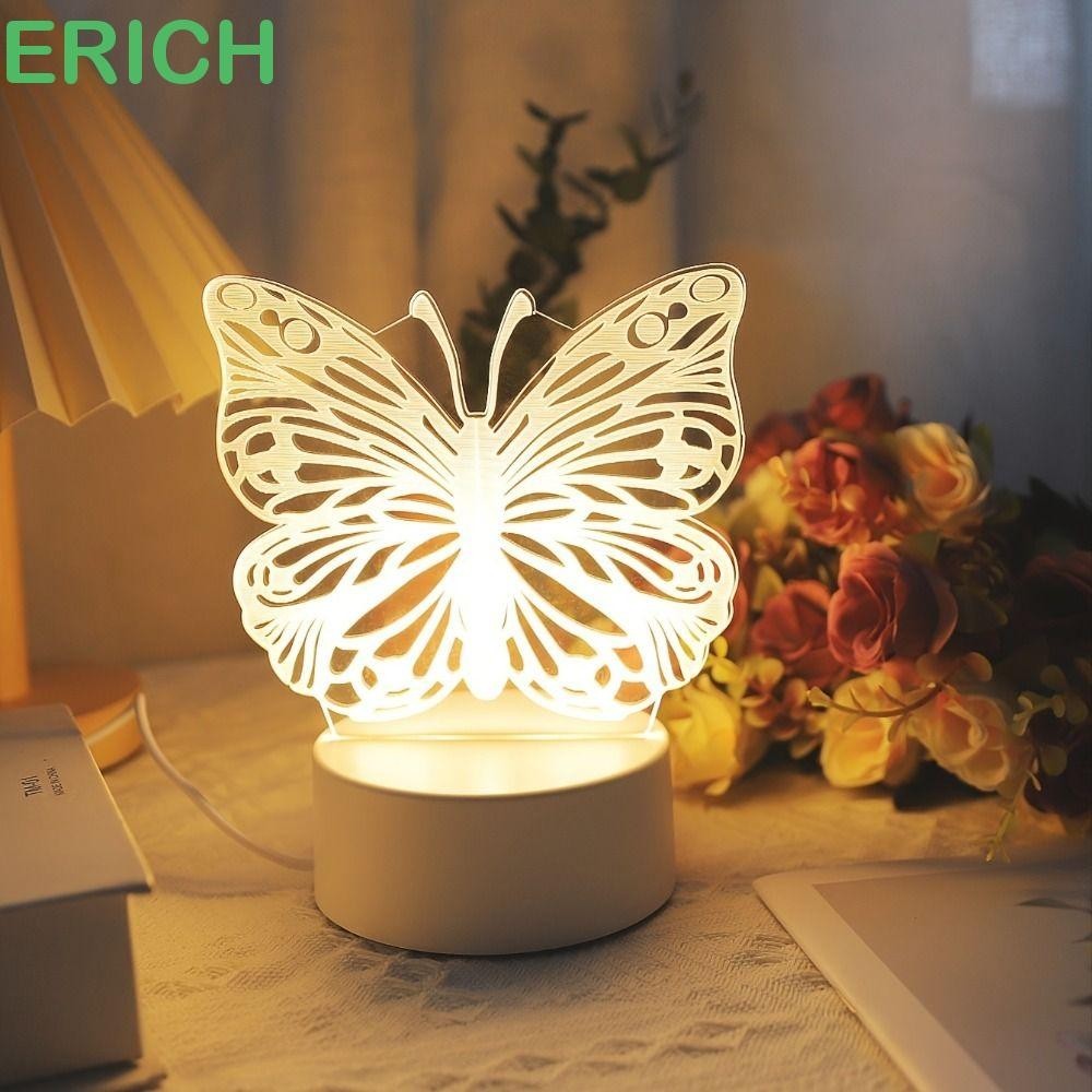Đèn ngủ bướm 3D ERICH, Đèn bàn Mini hiện đại, Trang trí nội thất Phim hoạt hình dễ thương có điều khiển cảm ứng Phòng đèn Led sáng tạo