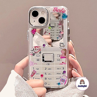 Ốp Điện Thoại Gương Barbie Màu Hồng Bé Gái Cho Iphone 11 15 14 Pro Max 12 13 Promax 15 / 14 Plus XR XS Max 7Plus 8Plus 7G / 8G SE DIY Màu Kim Cương Chống Sốc Ốp lưng Mềm