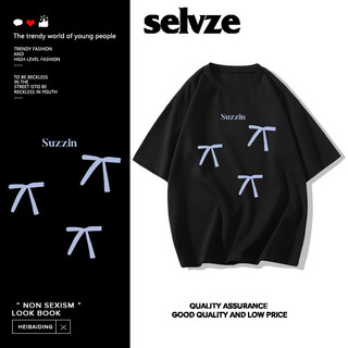 SELVZE Áo thun ngắn tay in nơ thời trang cotton nguyên chất thoải mái cổ tròn oversize mát mẻ dành cho nữ