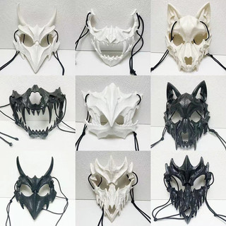 Cminyp Đảng Mặt nạ đầu lâu Răng dài Demon Skeleton Mặt nạ nửa mặt Sói Rồng Hổ Houjuu Nue Mặt nạ Cosplay Halloween Trang phục Đạo cụ Trang chủ