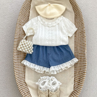 Mới cho bé mùa hè bộ bé gái đa năng cutout đan quần short tay ngắn hai mảnh đầm mùa hè cho bé gái