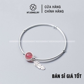 Lắc tay bạc htjewelry đá thạch anh dâu hồng mix charm bạc ph942