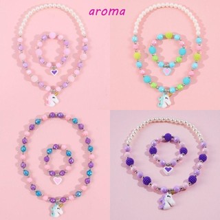 Bộ vòng tay vòng cổ AROMA, Mặt dây chuyền Bộ trang sức trẻ em, Vòng cổ ngọt ngào tinh tế Hạt hoạt hình Vòng cổ kỳ lân Vòng tay bé gái