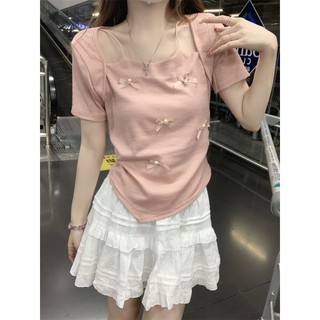 Áo thun nữ ngắn tay Sweet Bow Slim-fit không đều