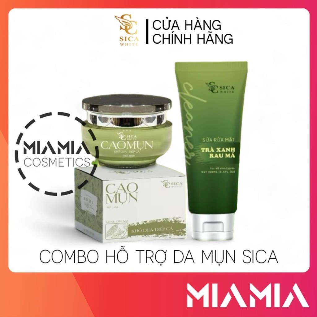 Combo Hỗ Trợ Da Mụn Sica White - Kem Face Cao Mụn Khổ Qua Diếp Cá + Sữa Rửa Mặt Trà Xanh Rau Má Sica