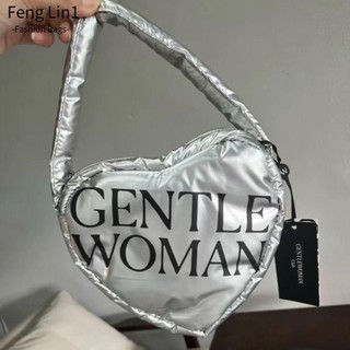 Túi đeo nách FENGLIN, Túi xách in chữ phồng Nylon, Túi đeo vai nữ màu trơn mềm mại hình trái tim thời trang