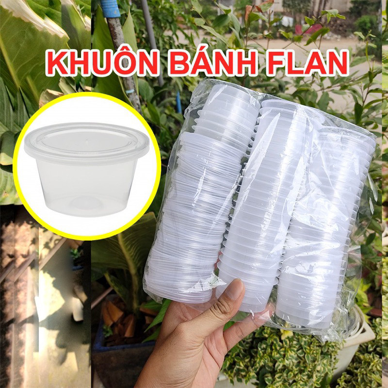 Lốc 50 khuôn nhựa đổ bánh flan - Hủ hộp làm flan sữa chua, rau câu, caramen (hộp flan có nắp)