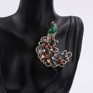 Trâm cài con công bằng đá pha lê sang trọng thanh lịch và tinh tế dành cho nữ, huy hiệu tuyệt đẹp động vật cao cấp dành cho nữ thời trang