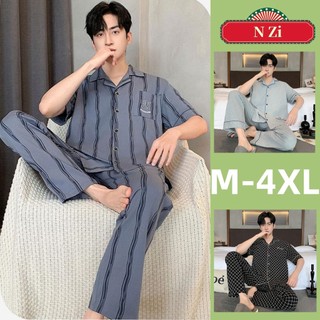 M-4xl Bộ Đồ Ngủ Nam Cotton Plus Kích Thước Bộ Đồ Ngủ Mùa Hè Tay Ngắn Đồ Ngủ Người Sọc Sọc Phong Cách Tối Giản Loungewear