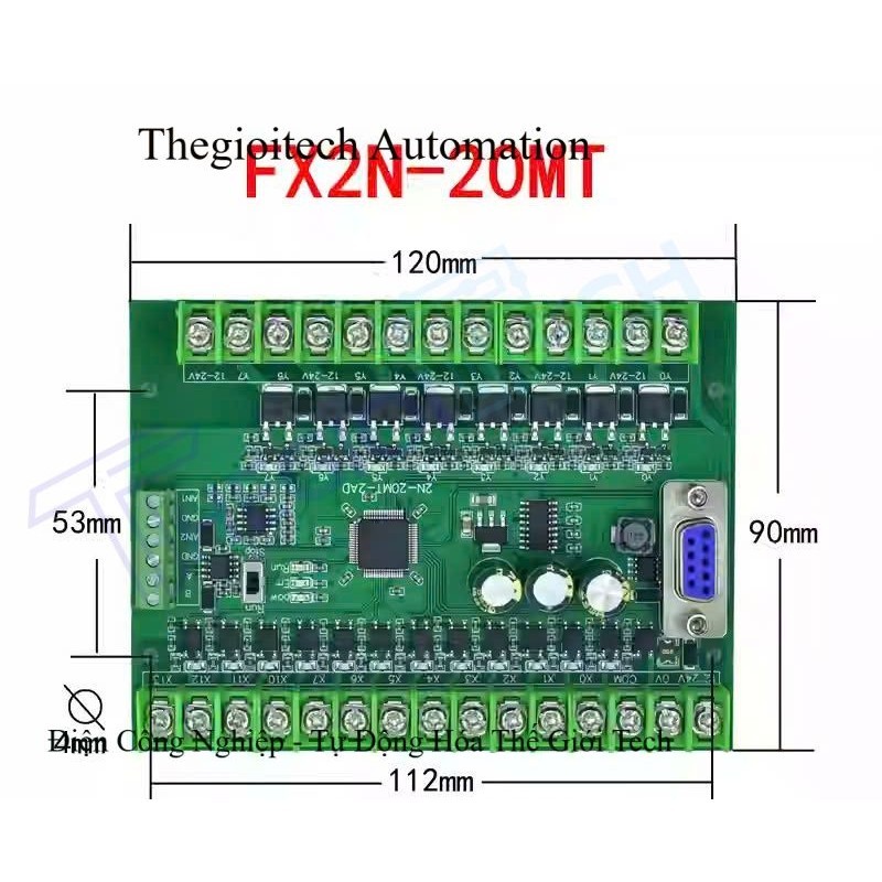Board Mạch Lập Trình PLC JX FX2N-24MT: 14 Input 10 Output Transistor, RS485 2AD, RS232 DB9,GX Works2