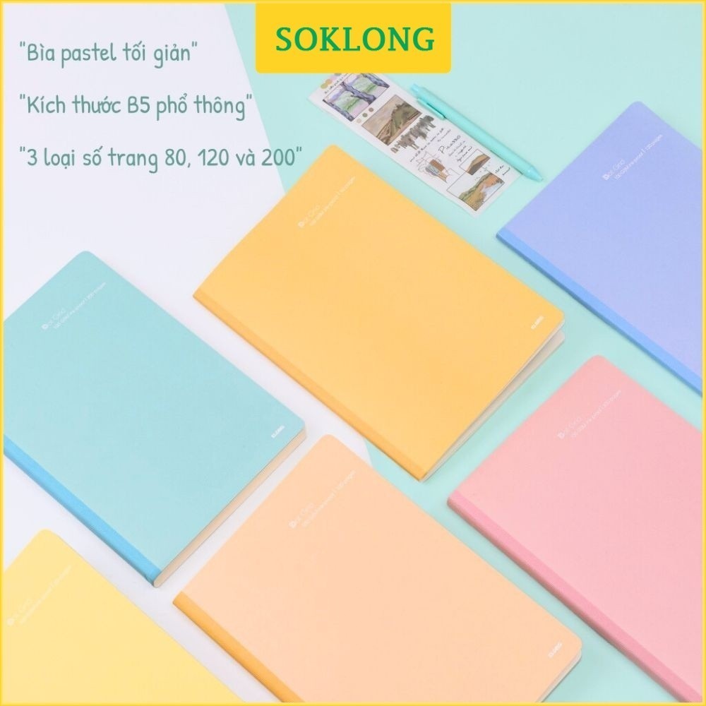 Vở Klong 80 trang Dot grid B5 Ms 837 [Chọn Màu] may dán gáy bìa Pastel Sổ KLONG, cuốn tập Klong