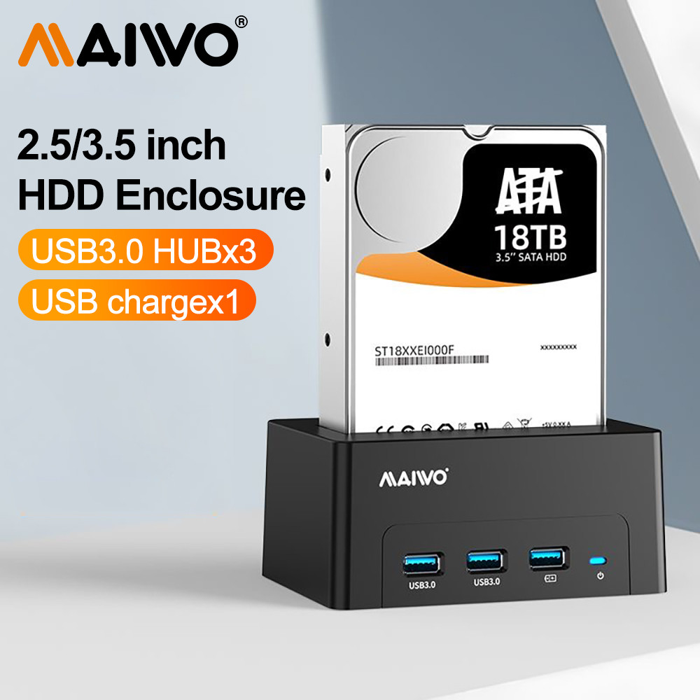 MAIWO Ổ cứng HDD 3.5'' USB sang SATA Docking Station cho 2.5 / 3.5 SATA HDD SSD với 2 cổng USB 3.0, 