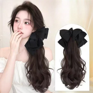 Phụ Nữ Tóc Giả Đuôi Ngựa Thắt Nơ Kẹp Tóc Giả Phụ Kiện Tóc Xoăn Dài Lông Tơ, Tóc Giả Buộc Thấp, Đuôi Ngựa