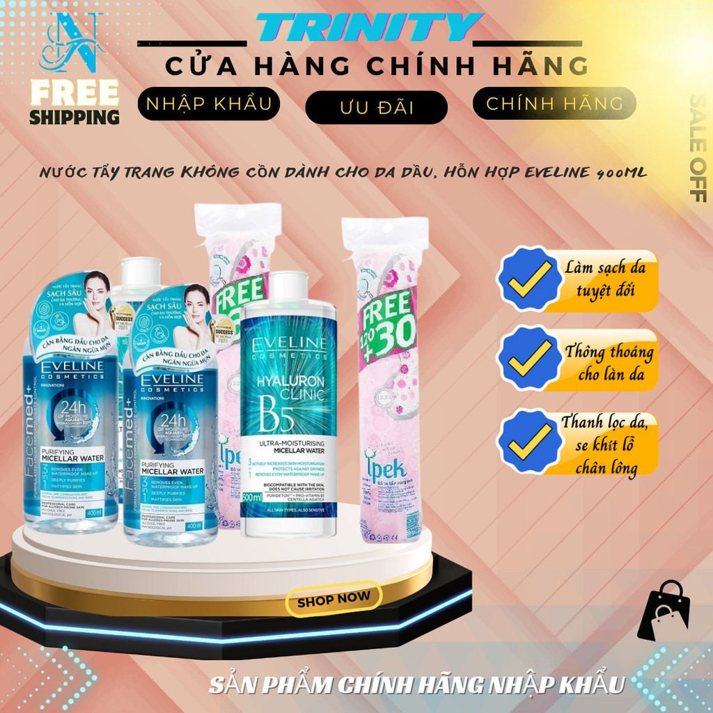 [Tặng nước tẩy trang 100ml] Combo Nước Tẩy Trang Eveline B5 500ml