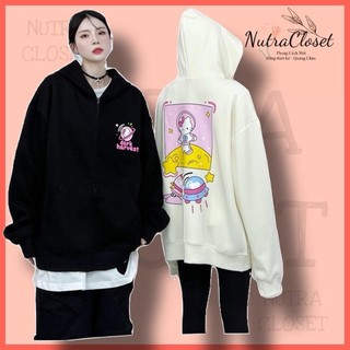 Áo khoác nỉ ngoại dây kéo có nón in kitty phi hành gia unisex nam nữ