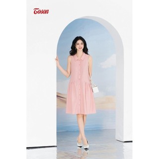 Đầm linen hồng sát nách, dáng xòe nhún cắt chéo 44066P94 TOSON